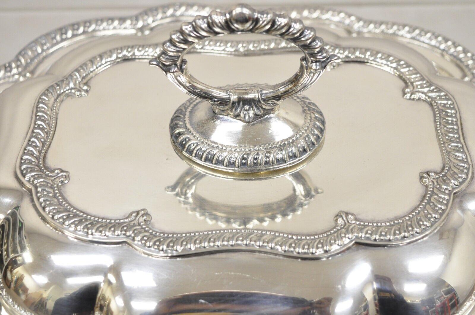 Vintage English Victorian Silver Plated Scalloped Covered Serving Platter Dish In Good Condition For Sale In Philadelphia, PA