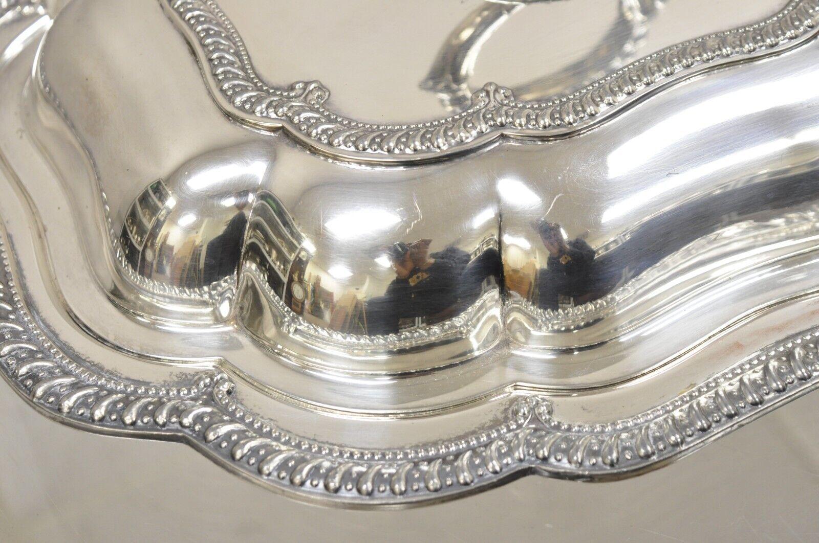 Vintage English Victorian Silver Plated Scalloped Covered Serving Platter Dish For Sale 2
