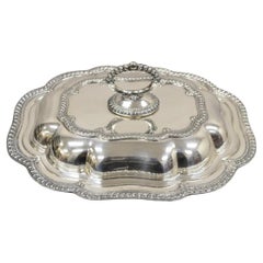 Vintage English Victorian Silver Plated Scalloped Covered Serving Platter Dish
