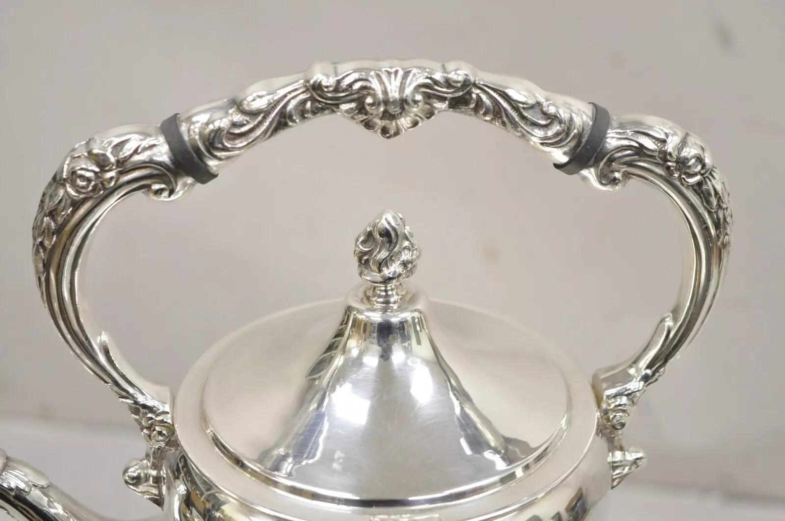 Service à thé anglais victorien vintage en métal argenté avec bouilloire basculante - 6 pièces en vente 4