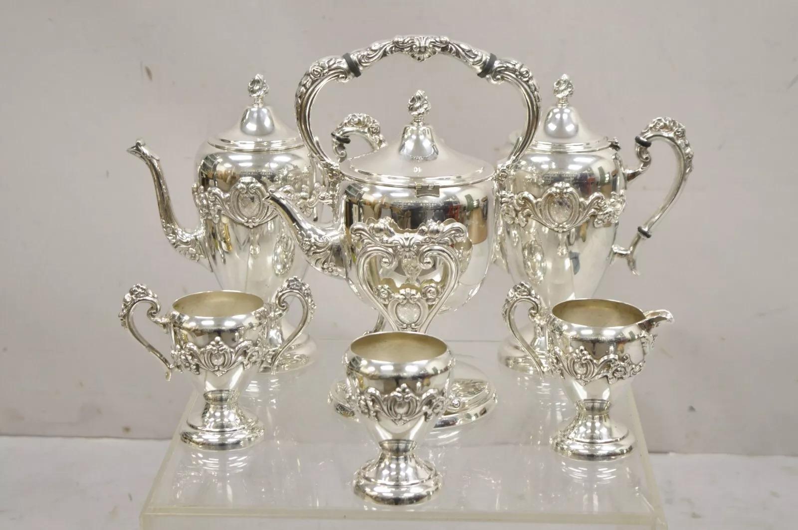 Service à thé anglais victorien vintage en métal argenté avec bouilloire basculante - 6 pièces en vente 5