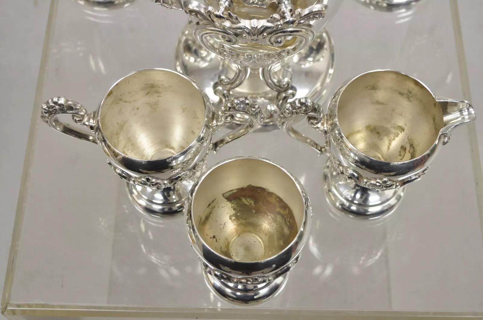 Service à thé anglais victorien vintage en métal argenté avec bouilloire basculante - 6 pièces en vente 1