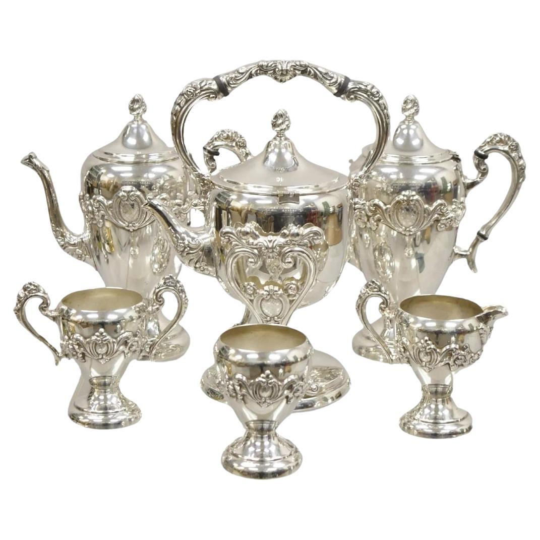 Vintage English Victorian Silver Plated Tea Set w/ Tilting Kettle - 6 Pc Set