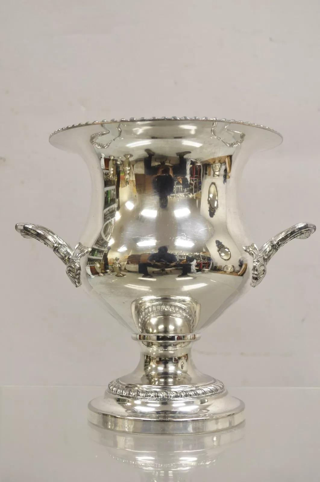 Vintage English Victorian Silver Plated Trophy Cup Champagne Chiller Ice Bucket. Circa Mid 20th Century. Dimensions : 10,5