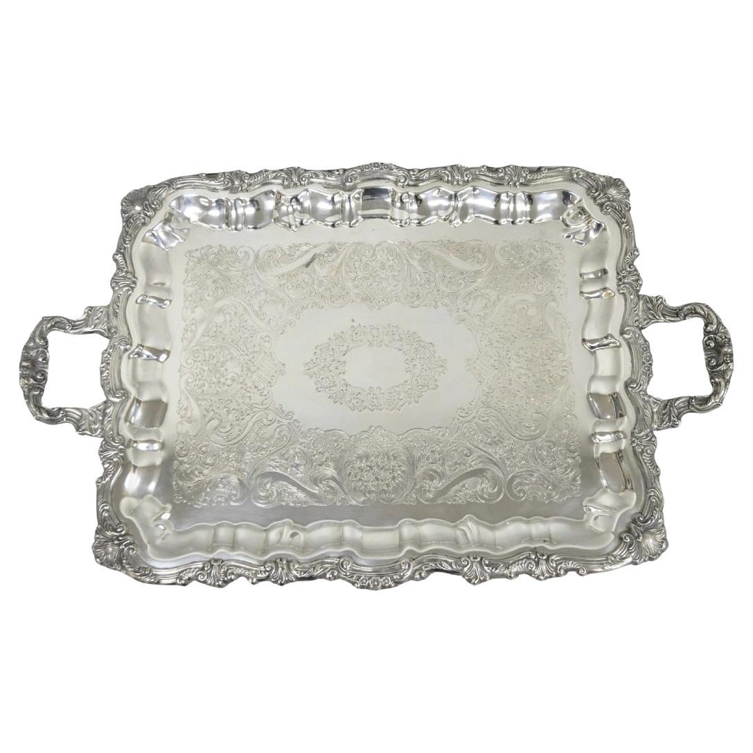 Vintage English Victorian Silver Plated Twin Handle Bar Serving Platter Tray
