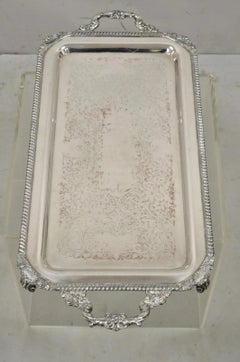 Vintage English Victorian Silver Plated Twin Handle Serving Platter Bar Tray