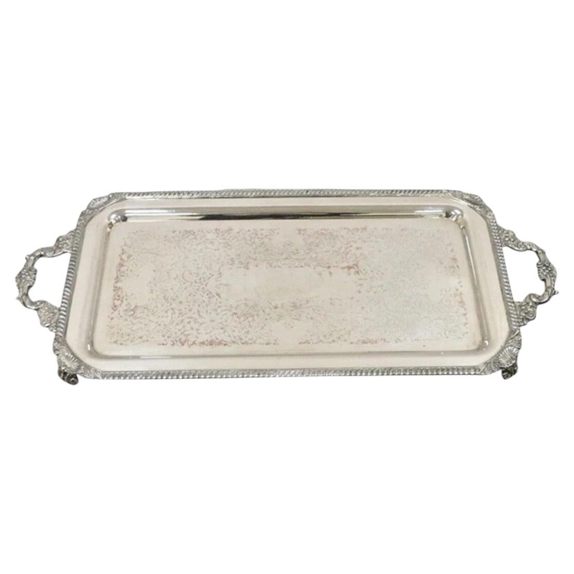 Vintage English Victorian Silver Plated Twin Handle Serving Platter Bar Tray