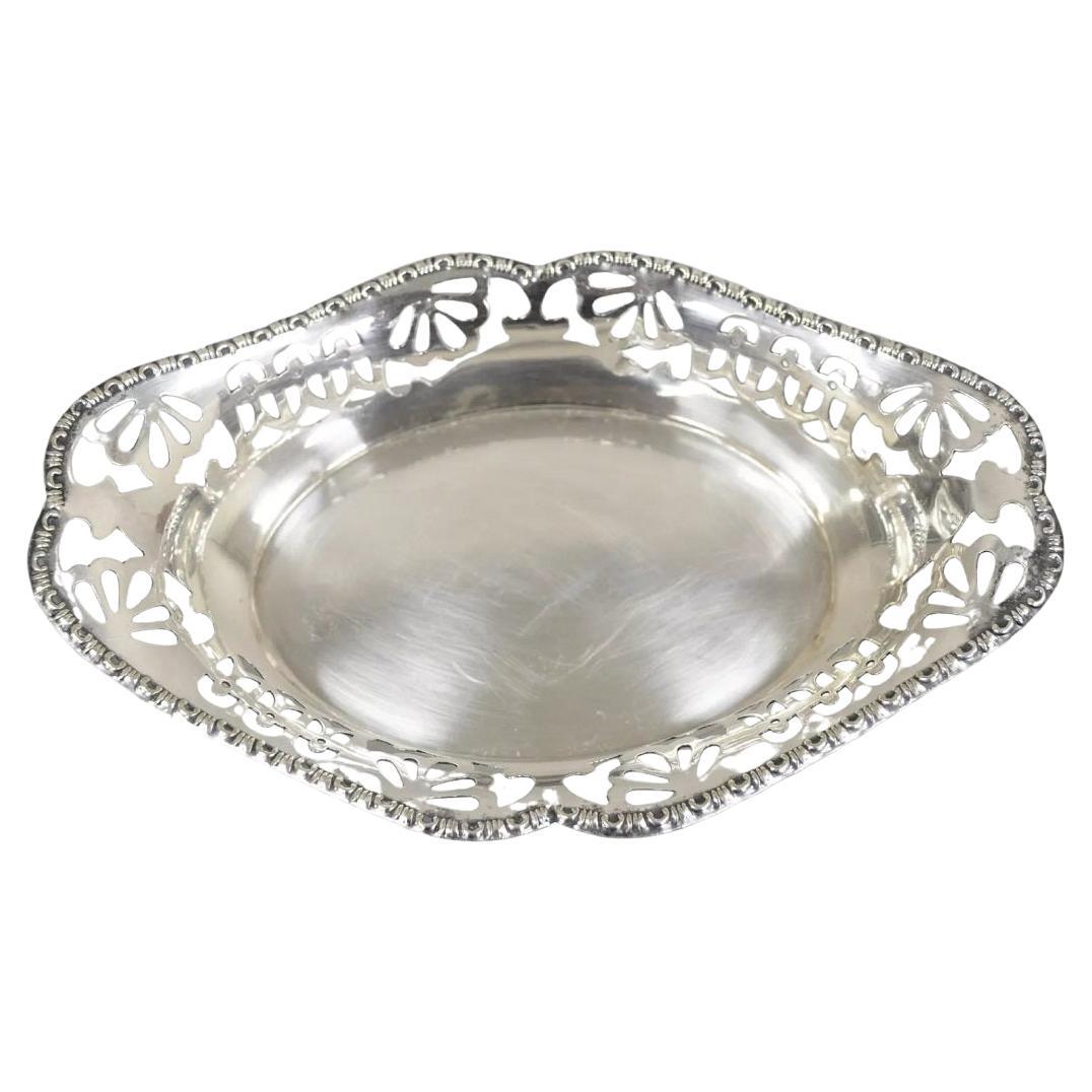 Vintage English Victorian Small Oval Silver Plated Pierced Gallery Trinket Dish