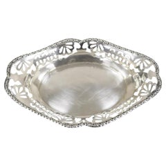 Vintage English Victorian Small Oval Silver Plated Pierced Gallery Trinket Dish