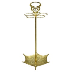 Vintage English Victorian Style Brass Umbrella Cane Stand w/ Serpent Handle