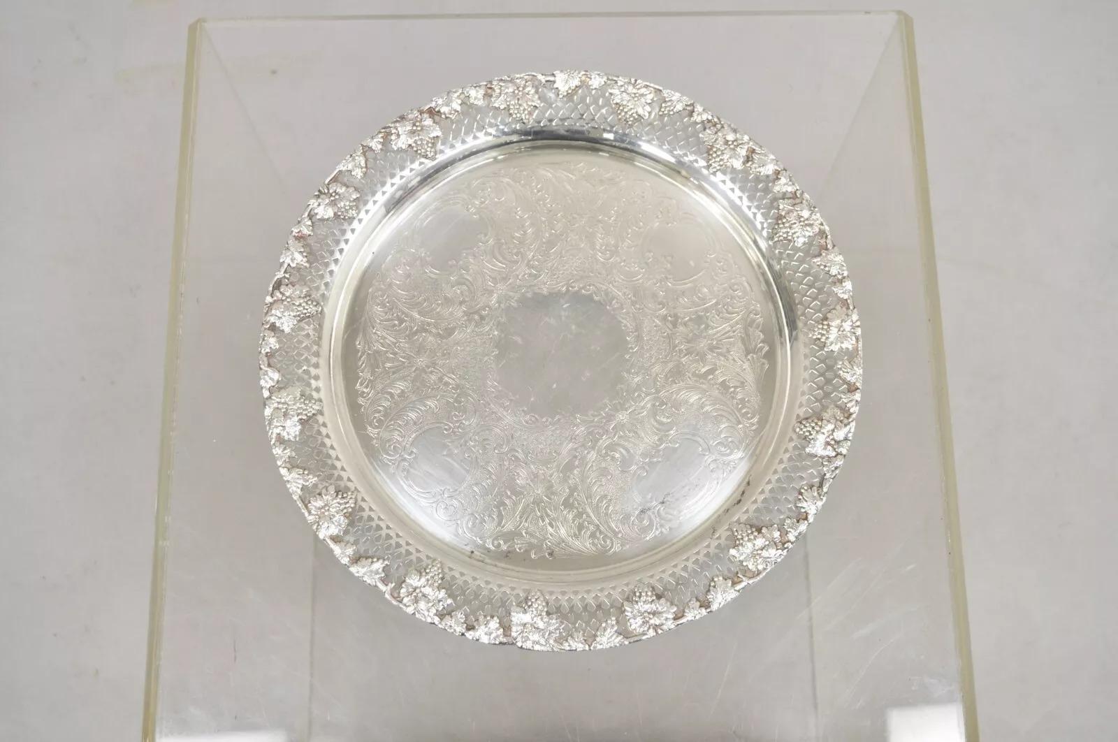 Vintage English Victorian Style Grapevine Fretwork Silver Plated 12