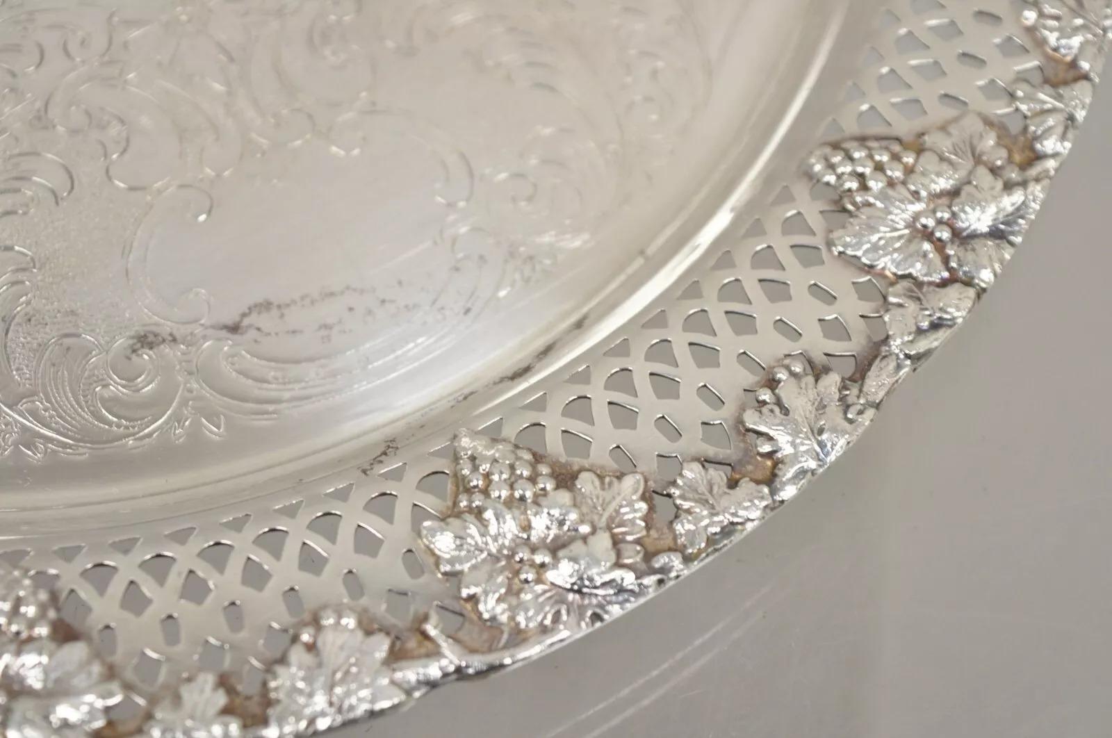 Unknown Vintage English Victorian Style Grapevine Fretwork Silver Plated 12