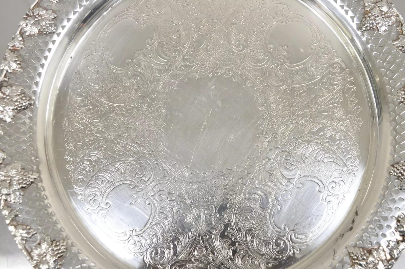 Vintage English Victorian Style Grapevine Fretwork Silver Plated 12