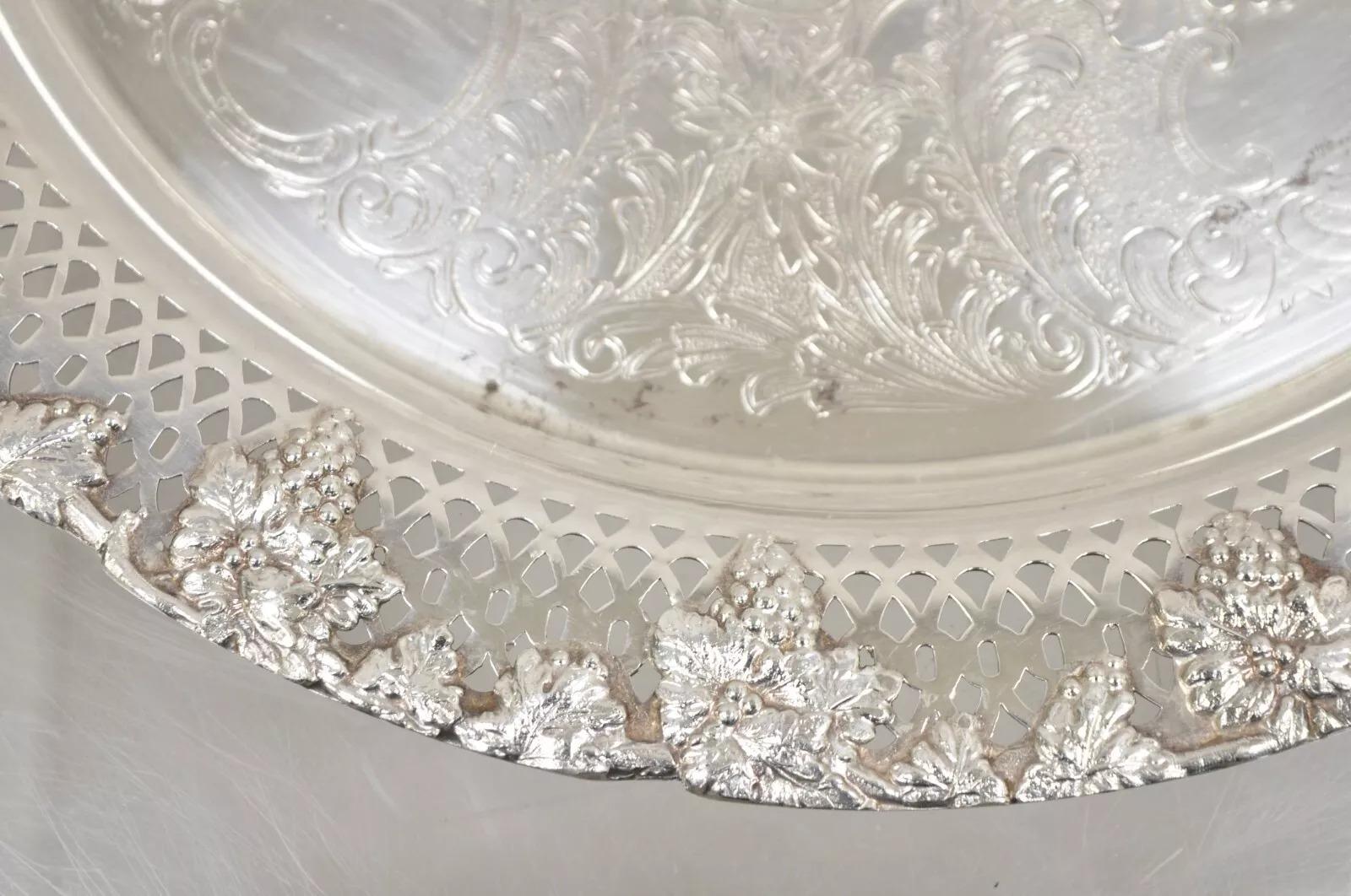 20th Century Vintage English Victorian Style Grapevine Fretwork Silver Plated 12