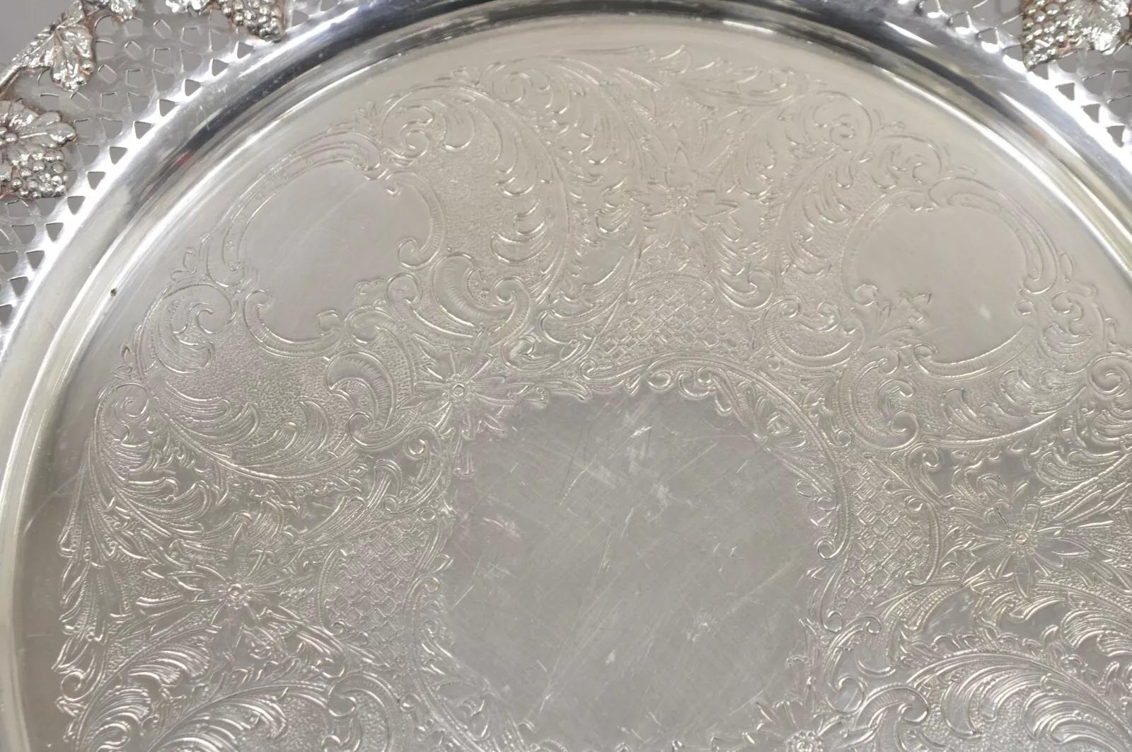Vintage English Victorian Style Grapevine Fretwork Silver Plated 12