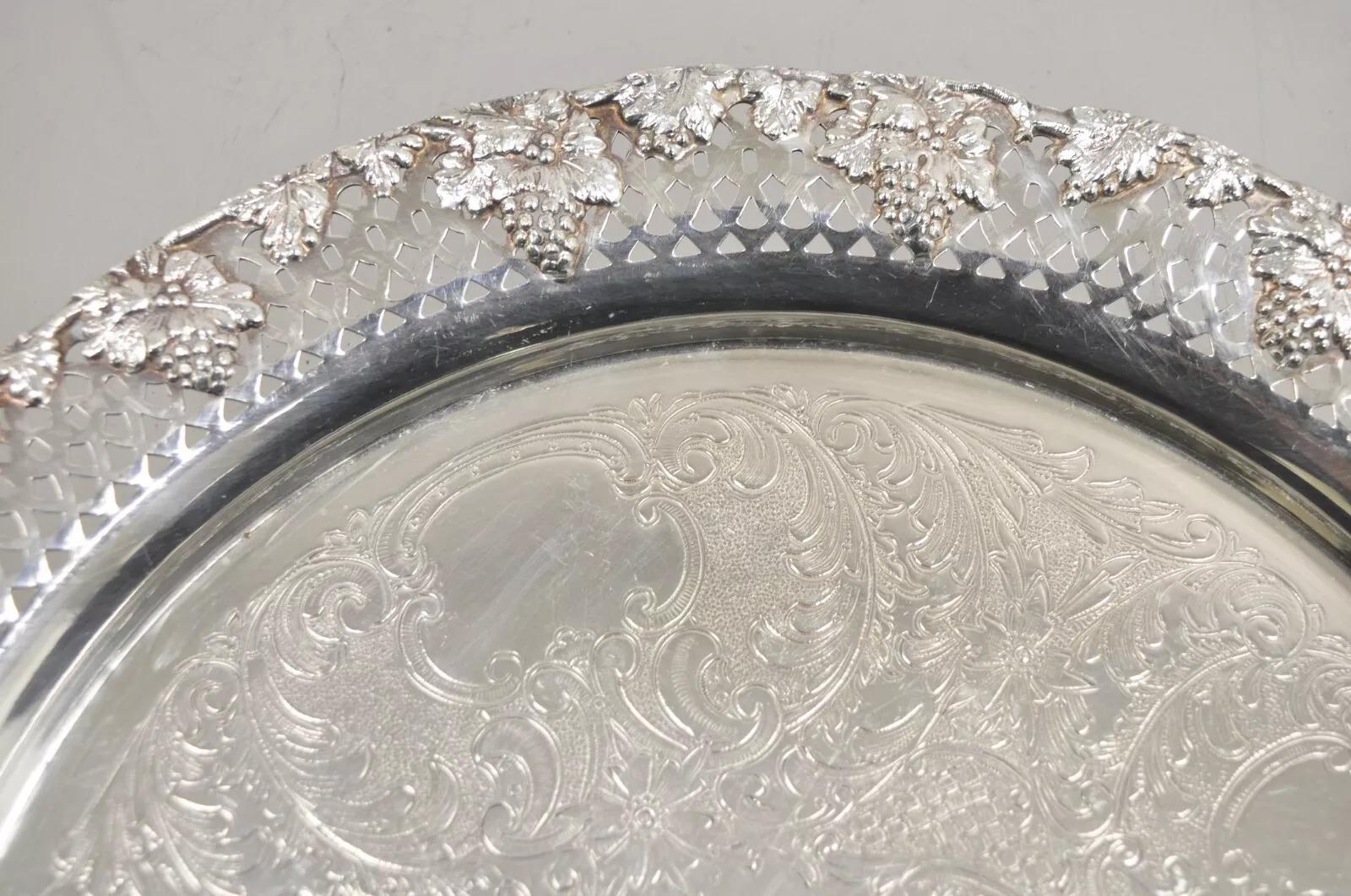 Vintage English Victorian Style Grapevine Fretwork Silver Plated 12