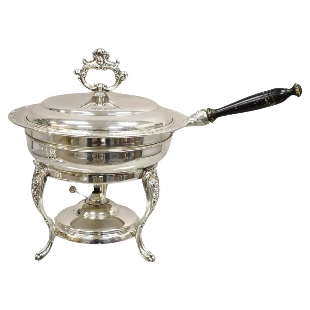 Calientaplatos inglés vintage de estilo victoriano bañado en plata con soporte