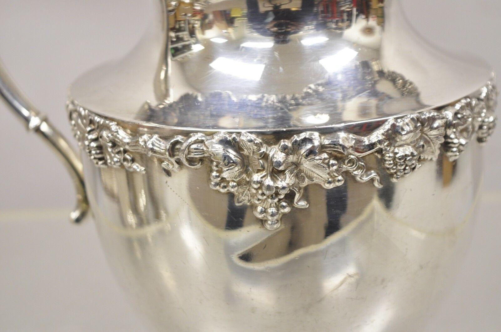 Vintage English Victorian Style Silver Plated Grapevine Pattern Water Pitcher For Sale 1