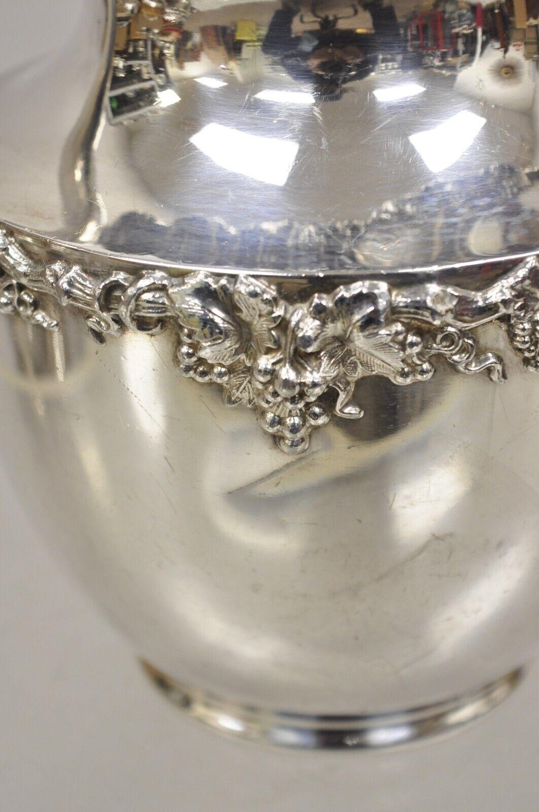 Vintage English Victorian Style Silver Plated Grapevine Pattern Water Pitcher For Sale 4