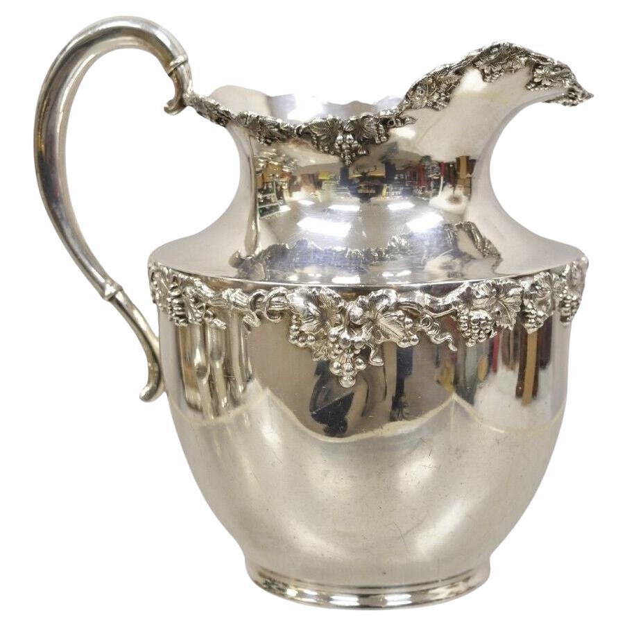 Vintage English Victorian Style Silver Plated Grapevine Pattern Water Pitcher