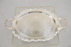 Bandeja ovalada chapada en plata de estilo victoriano inglés Vintage Crown Hallmark