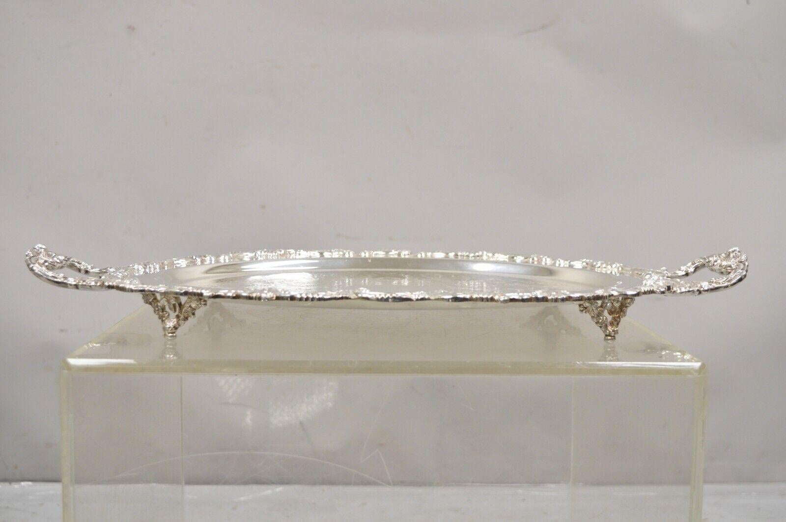 Vintage English Victorian Style Silver Plated Oval Platter Tray Crown Hallmark In Good Condition For Sale In Philadelphia, PA