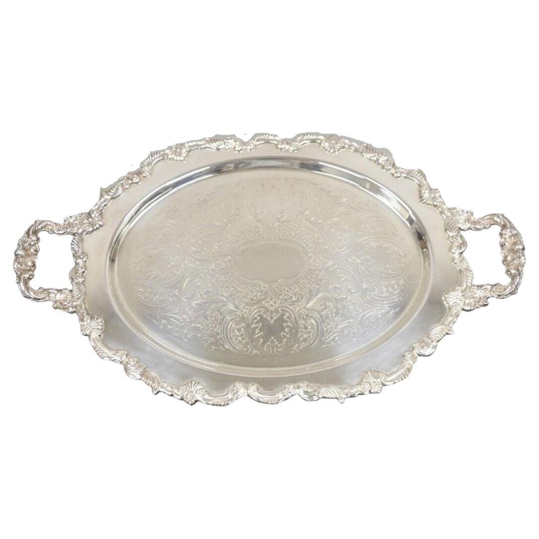 Englisches versilbertes ovales Tablett im viktorianischen Stil im viktorianischen Stil, Crown Hallmark