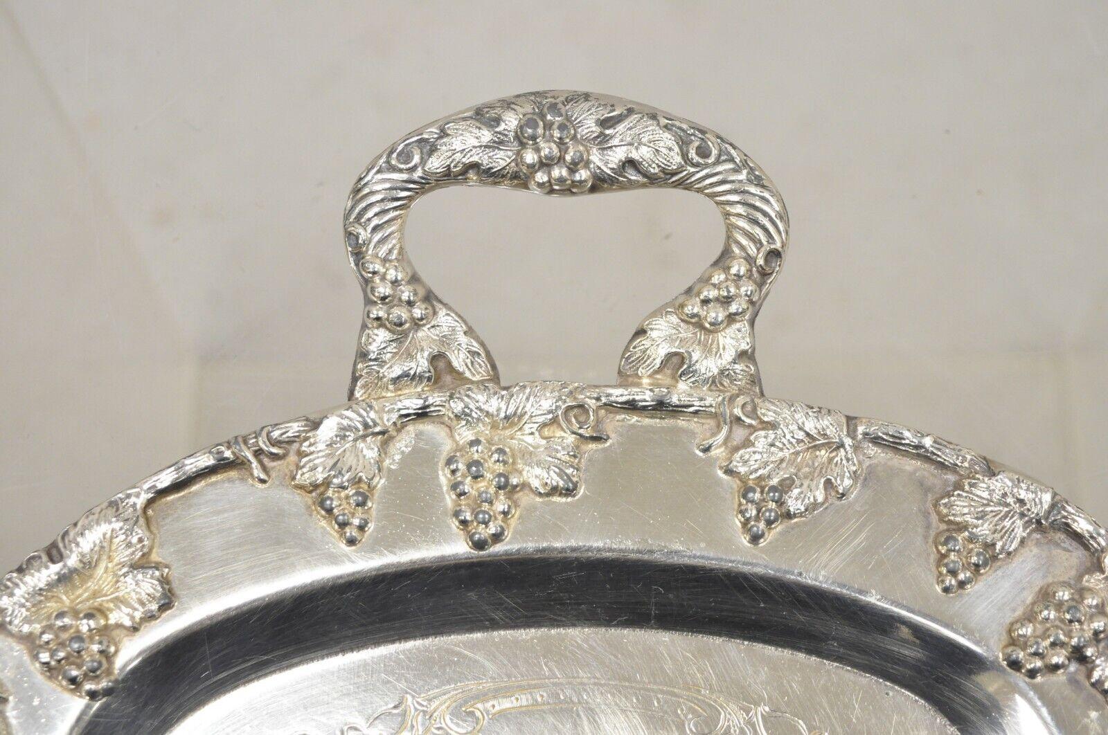 Vintage English Victorian Style Silver Plated Twin Handle Grapevine Serving Tray For Sale 7