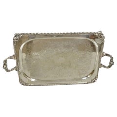 Bandeja vintage inglesa victoriana con dos asas chapada en plata para servir en barra