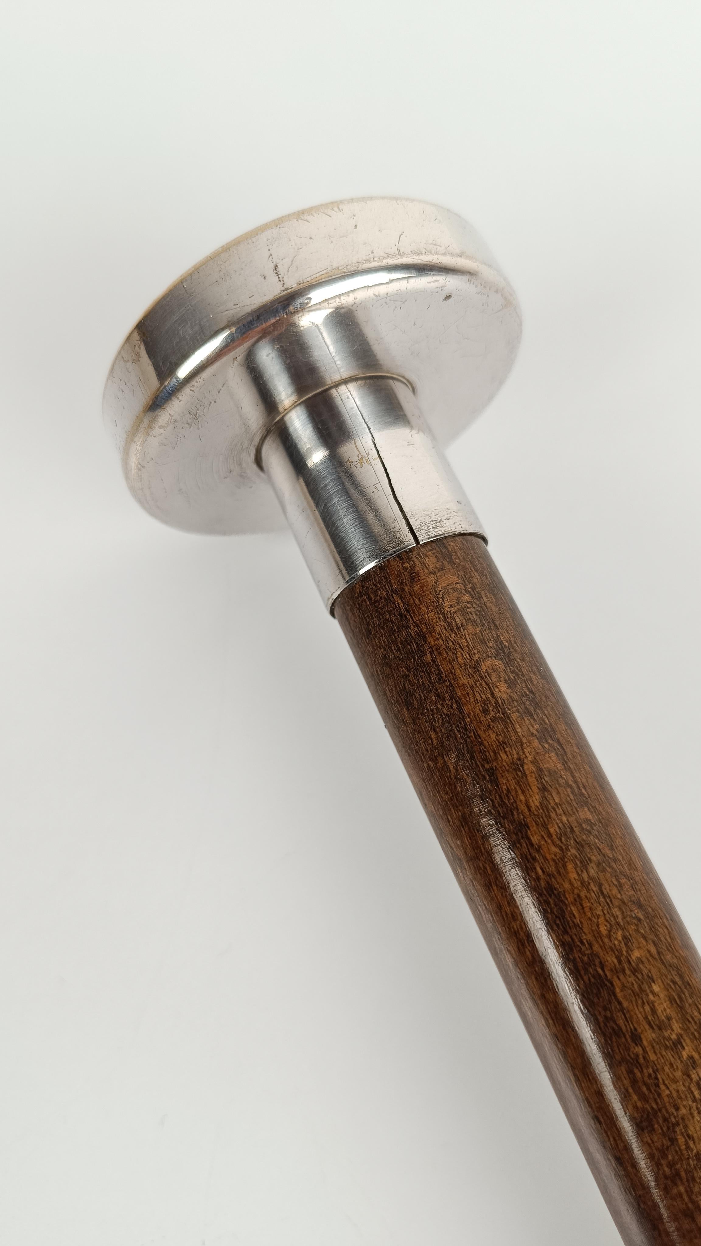 Placcato argento Bastone da passeggio inglese d'epoca con manico placcato in argento raffigurante un tiratore d'argilla in vendita