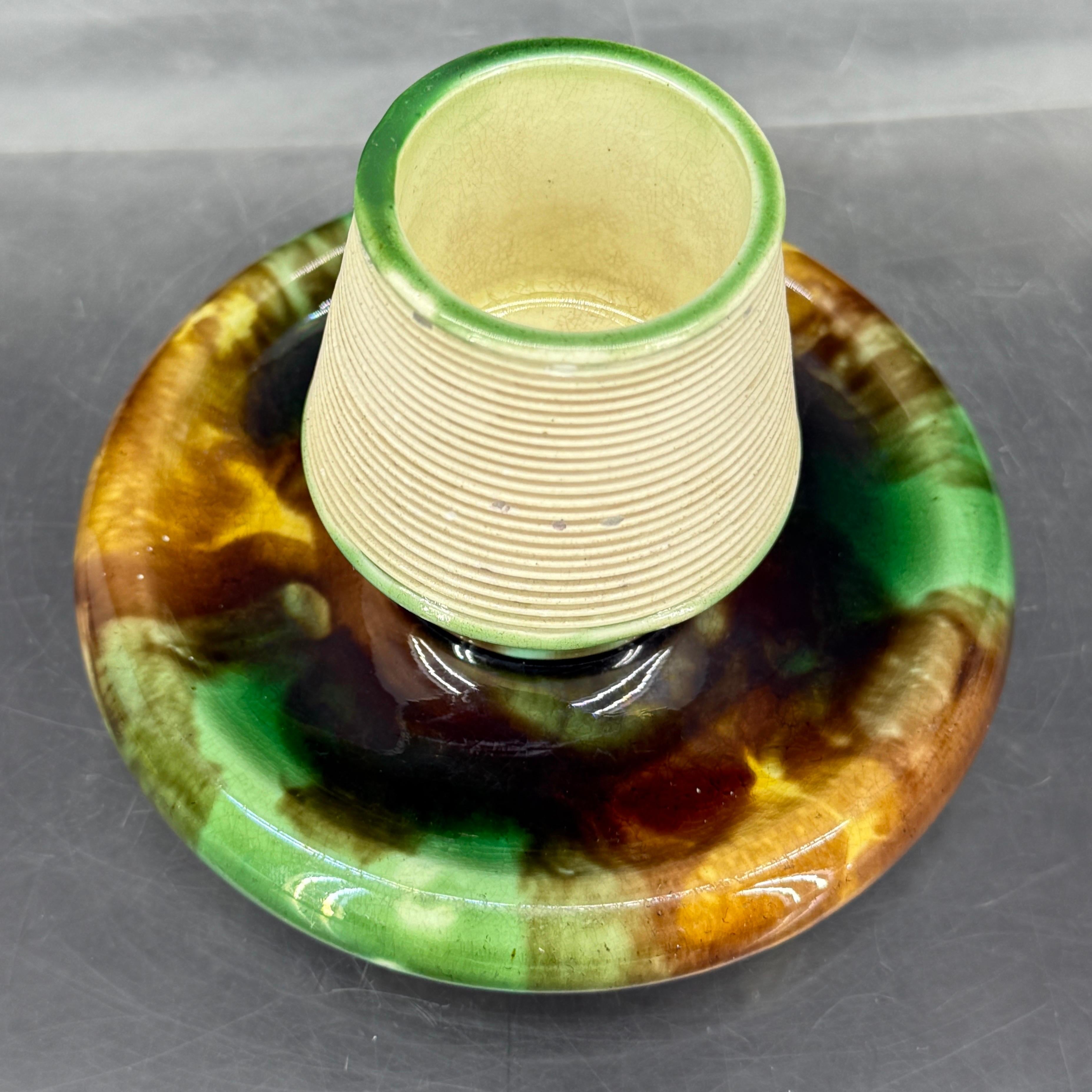 20th Century Vintage English Wedgwood Majolica Match Holder With Striker For Sale