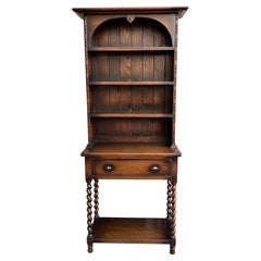 Antique English Welsh Dresser PETITE Sideboard Barley Twist Oak Arts and Crafts