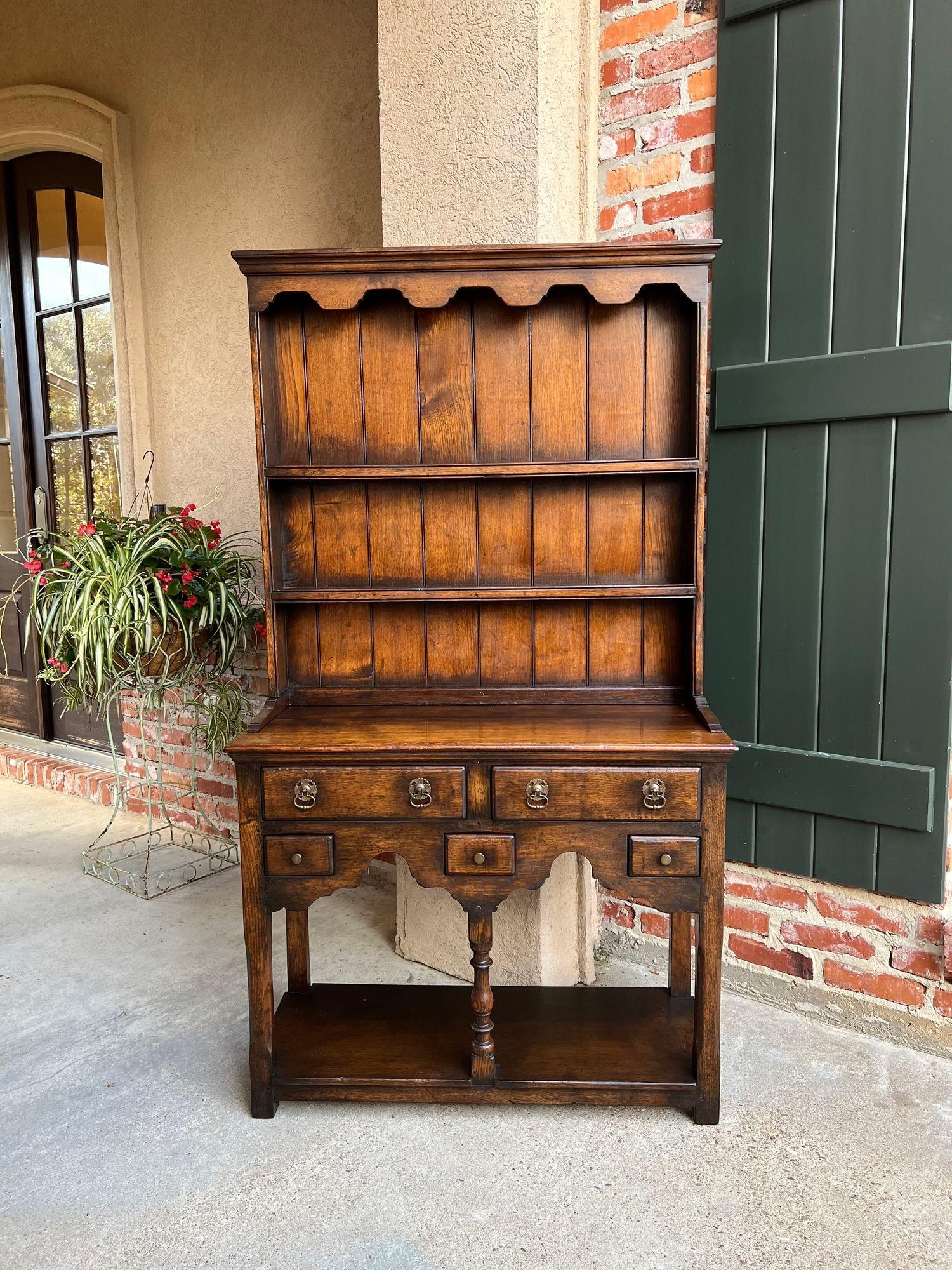 Vintage English Welsh Dresser Petite Sideboard Oak Farmhouse Kitchen Cabinet 5