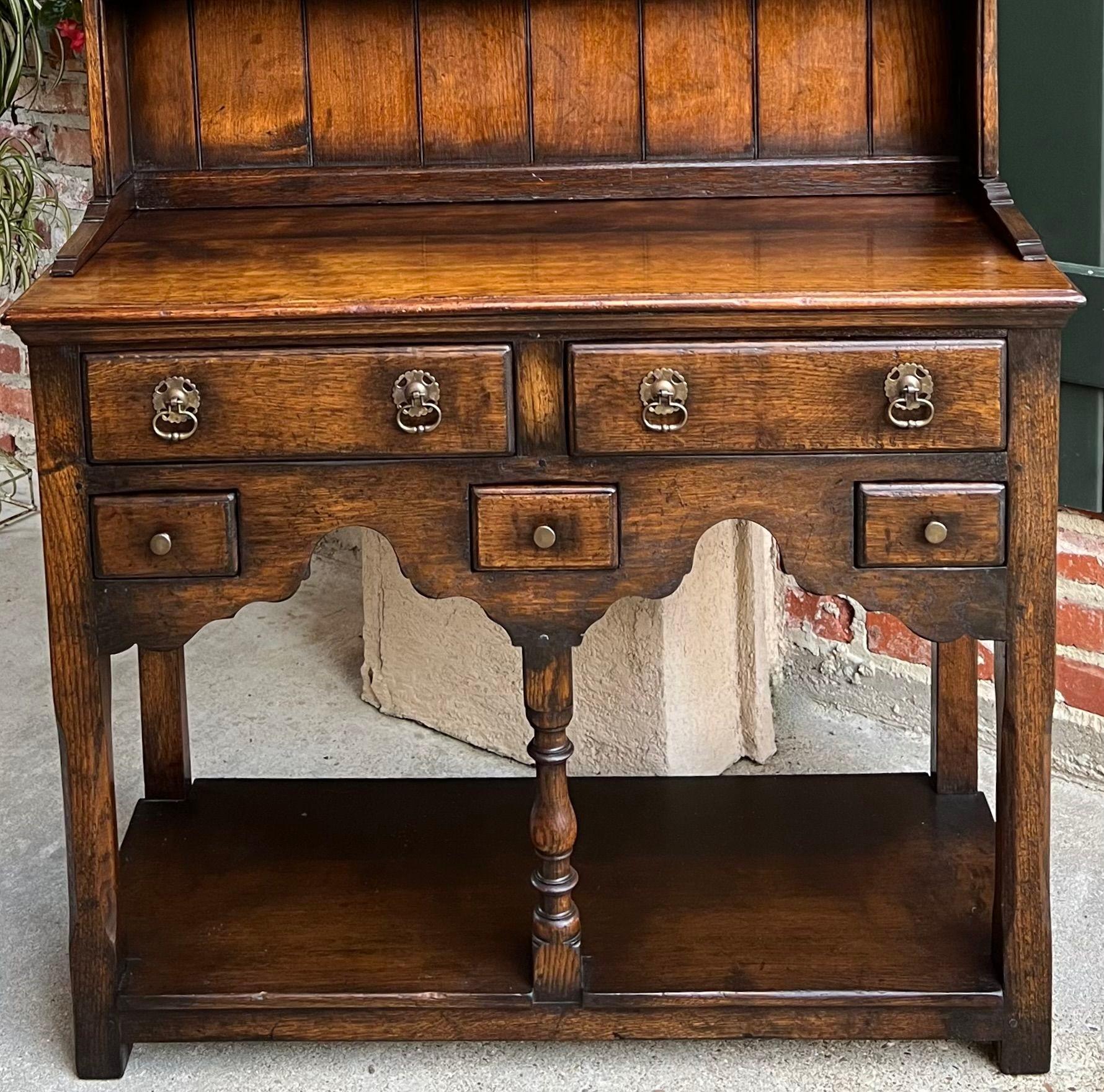 Vintage English Welsh Dresser Petite Sideboard Oak Farmhouse Kitchen Cabinet 6