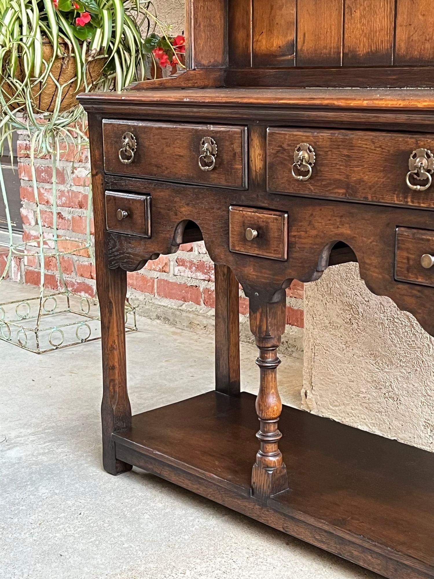 Vintage English Welsh Dresser Petite Sideboard Oak Farmhouse Kitchen Cabinet 7
