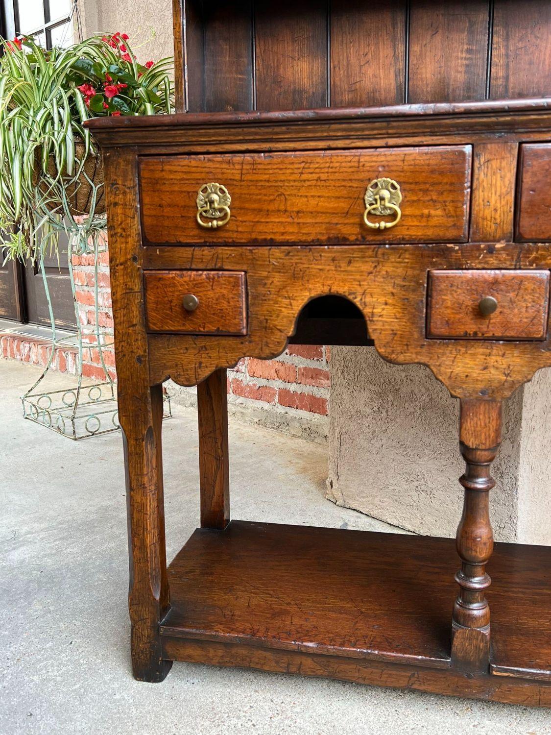 Vintage English Welsh Dresser Petite Sideboard Oak Farmhouse Kitchen Cabinet 9