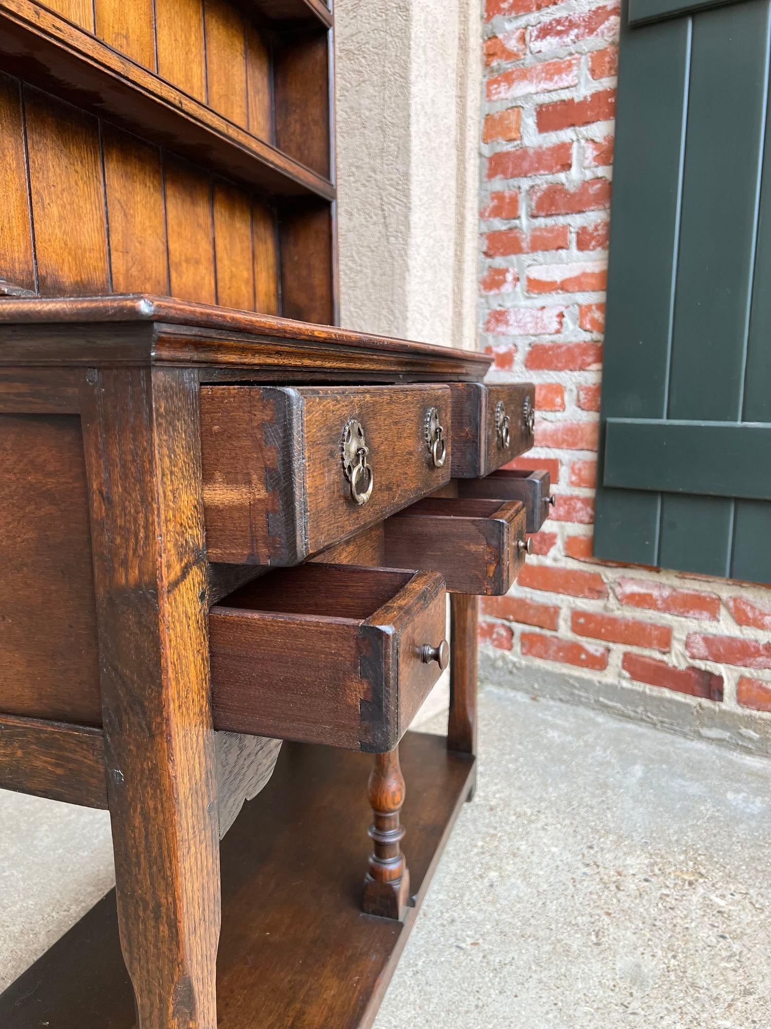Vintage English Welsh Dresser Petite Sideboard Oak Farmhouse Kitchen Cabinet 12