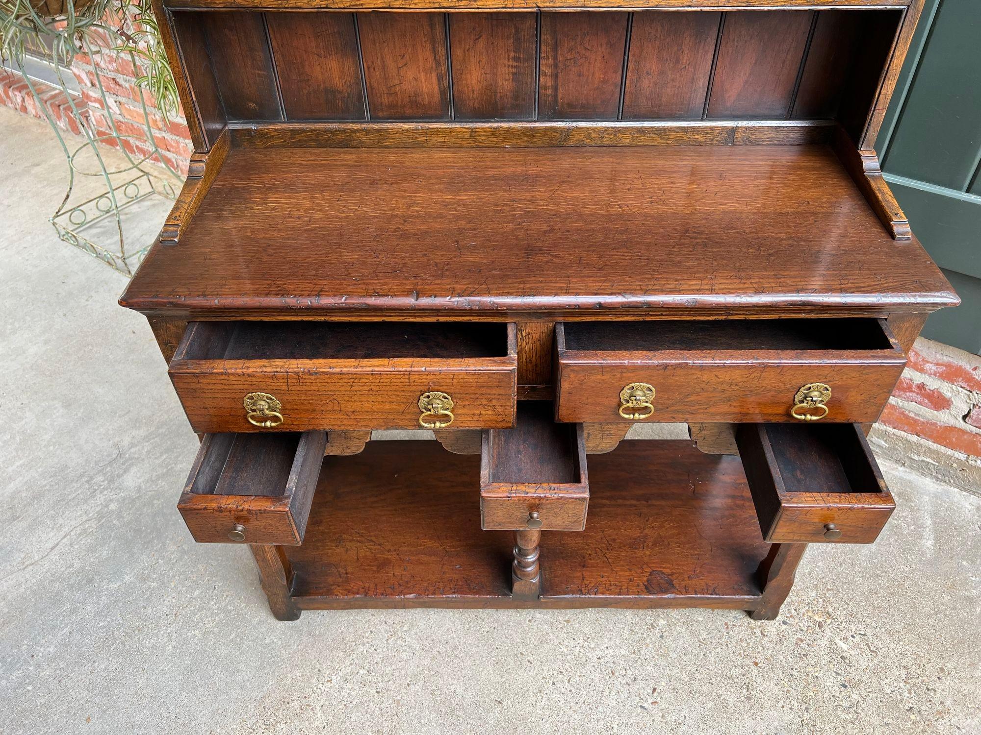 Vintage English Welsh Dresser Petite Sideboard Oak Farmhouse Kitchen Cabinet 13