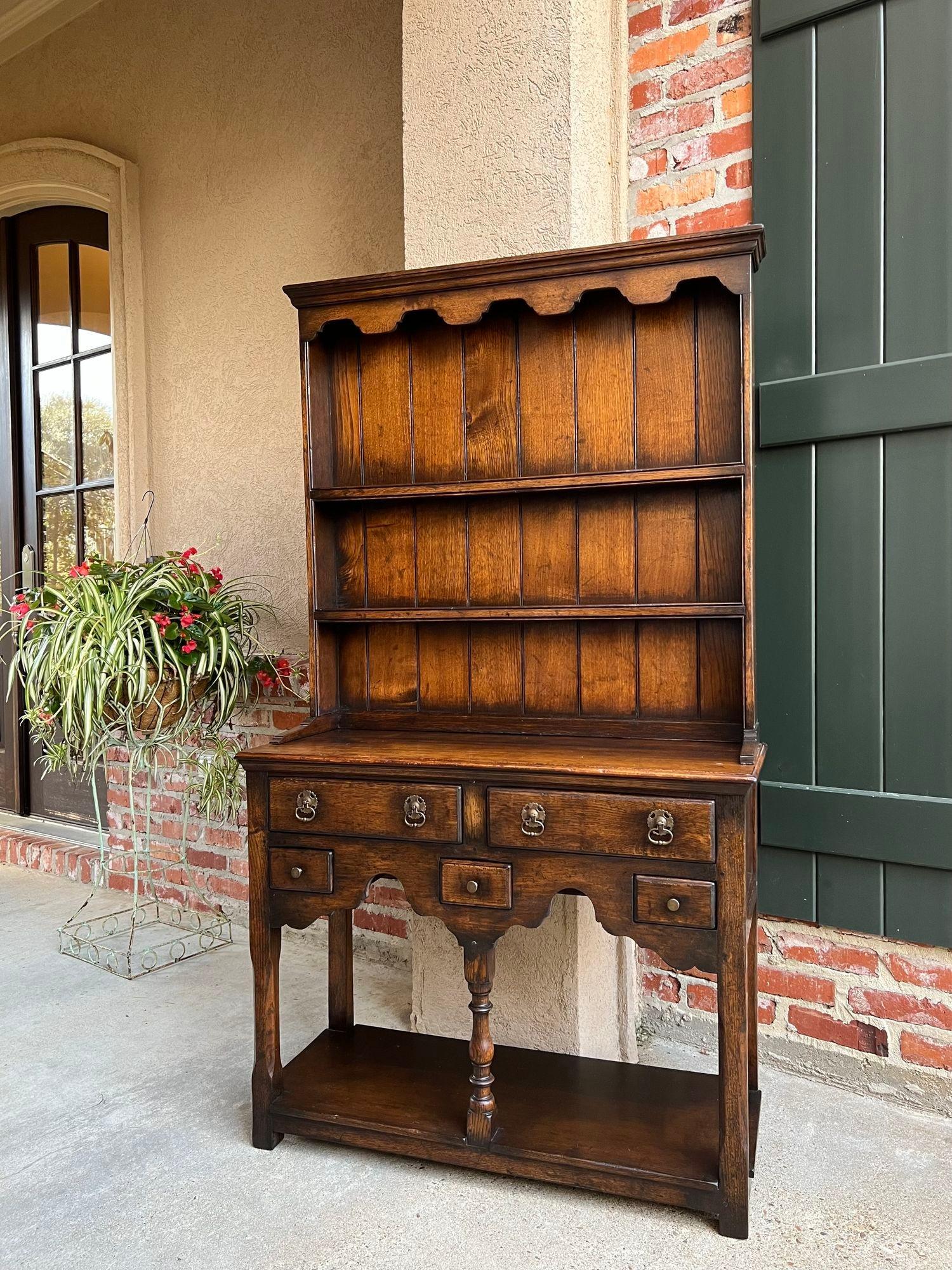 Jacobean Vintage English Welsh Dresser Petite Sideboard Oak Farmhouse Kitchen Cabinet