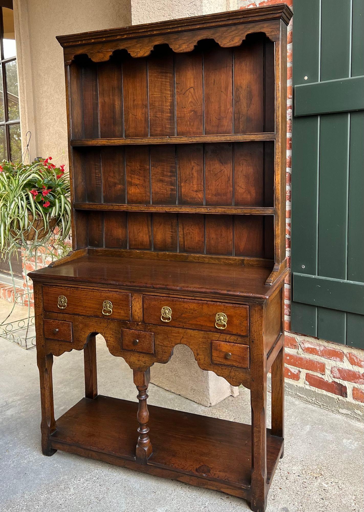 Jacobean Vintage English Welsh Dresser Petite Sideboard Oak Farmhouse Kitchen Cabinet