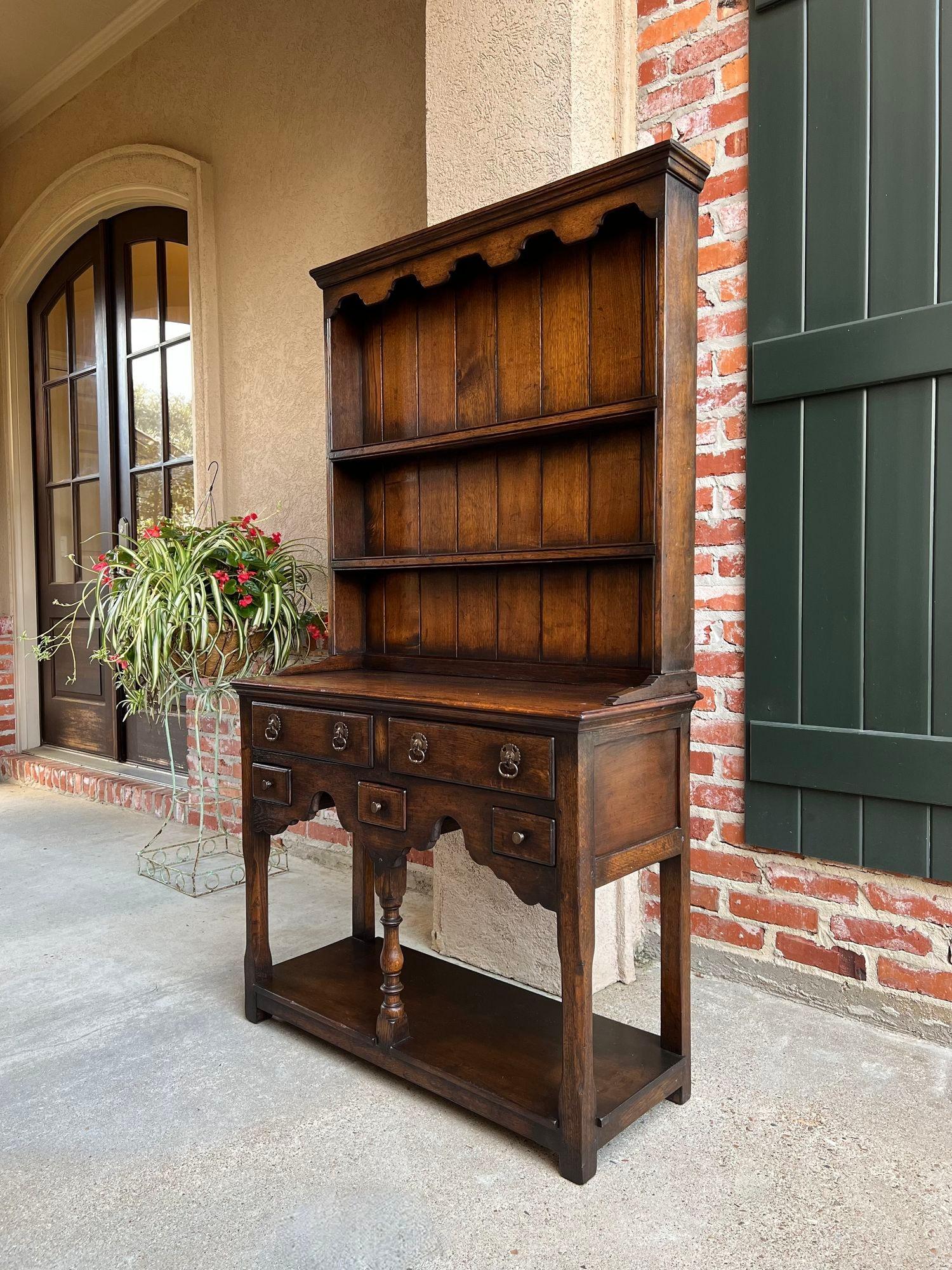 British Vintage English Welsh Dresser Petite Sideboard Oak Farmhouse Kitchen Cabinet