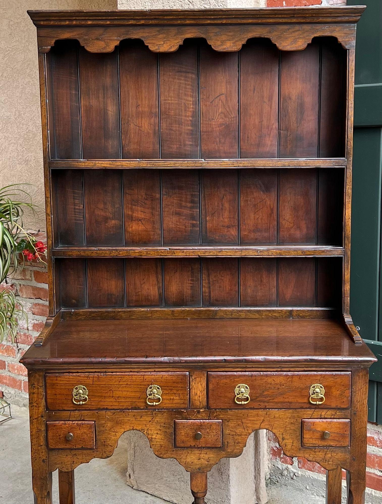 Turned Vintage English Welsh Dresser Petite Sideboard Oak Farmhouse Kitchen Cabinet