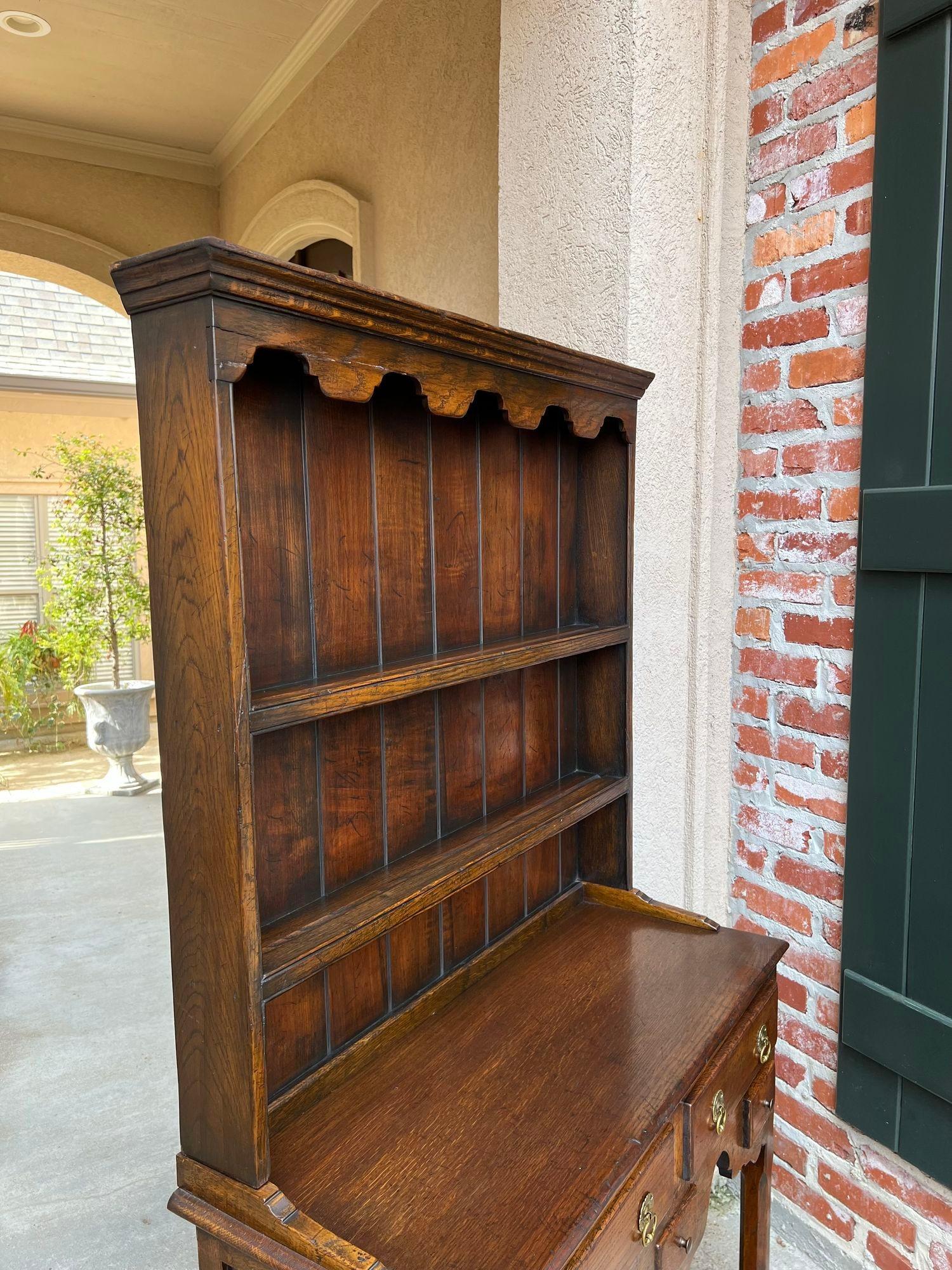 Mid-20th Century Vintage English Welsh Dresser Petite Sideboard Oak Farmhouse Kitchen Cabinet