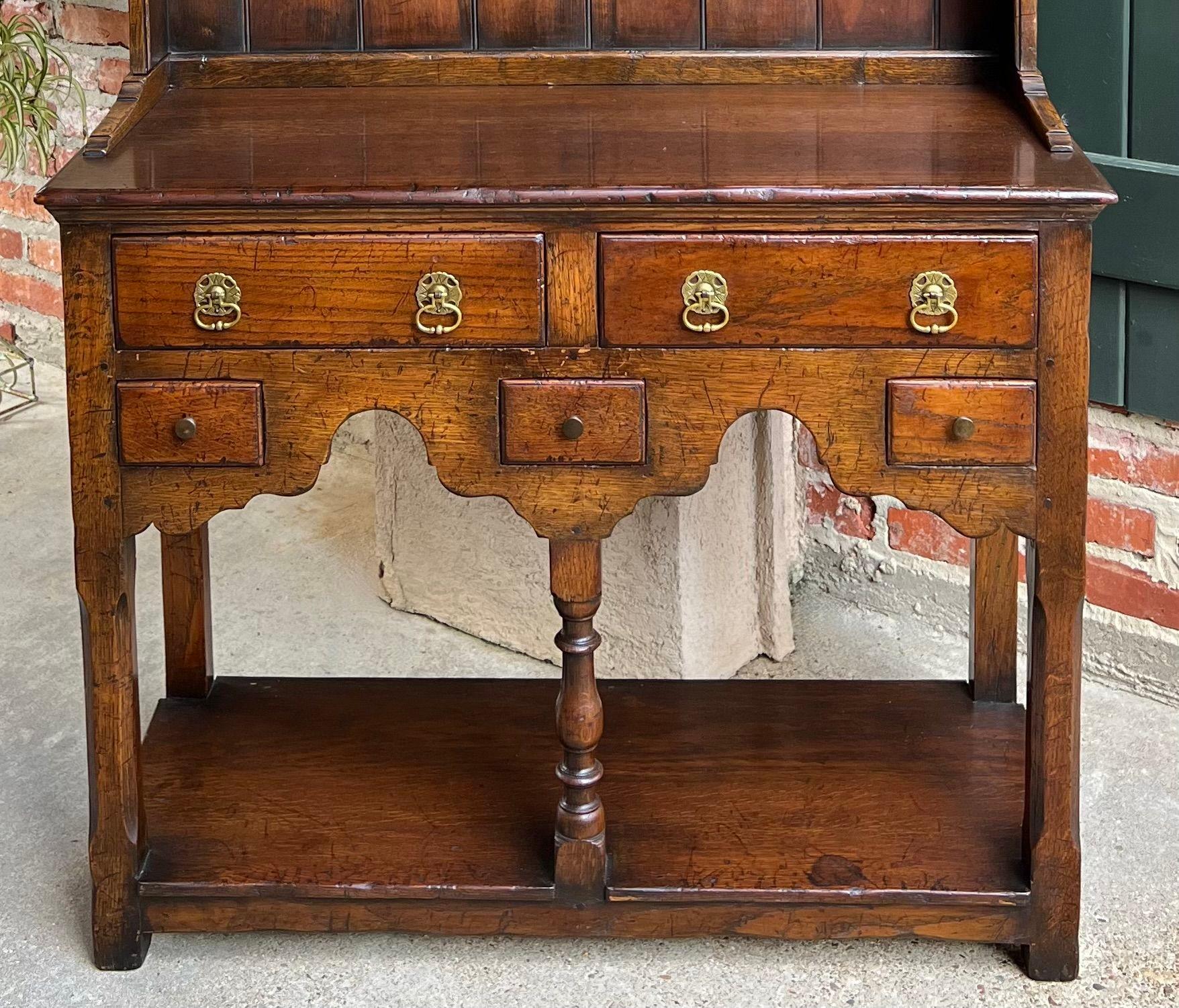 Brass Vintage English Welsh Dresser Petite Sideboard Oak Farmhouse Kitchen Cabinet