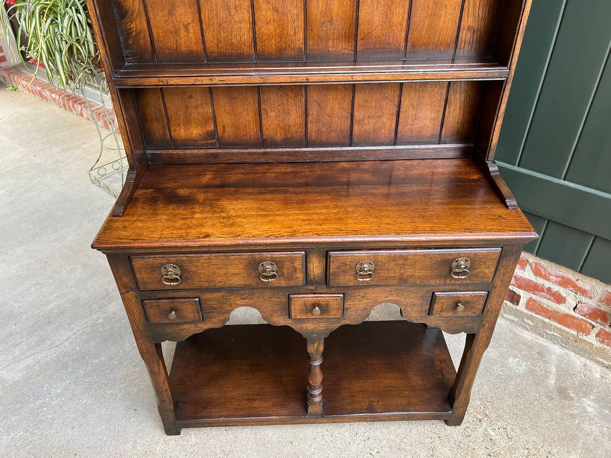 Brass Vintage English Welsh Dresser Petite Sideboard Oak Farmhouse Kitchen Cabinet