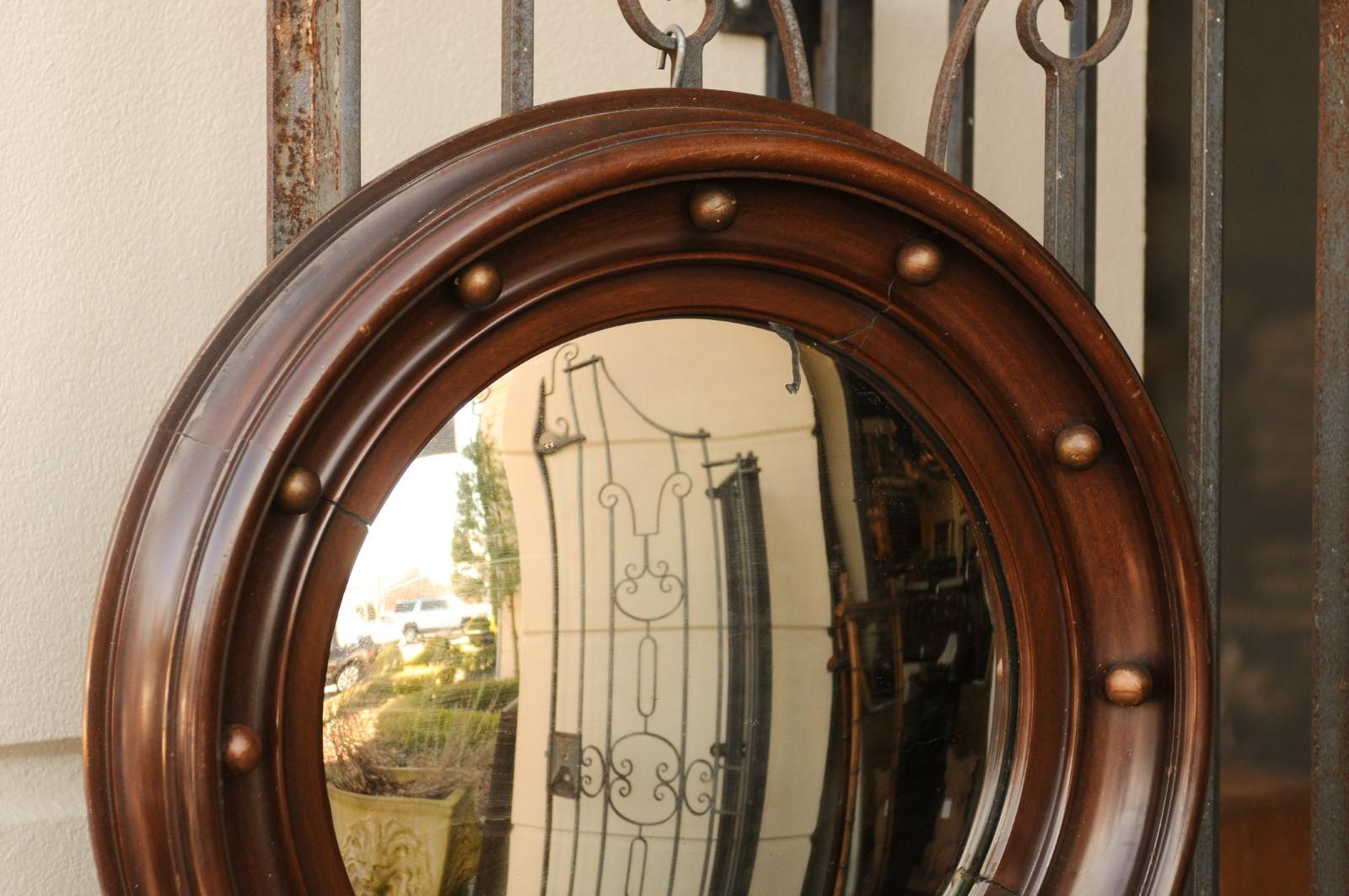 Mid-Century Modern Vintage English Wooden Girandole Bullseye Convex Mirror from the Midcentury