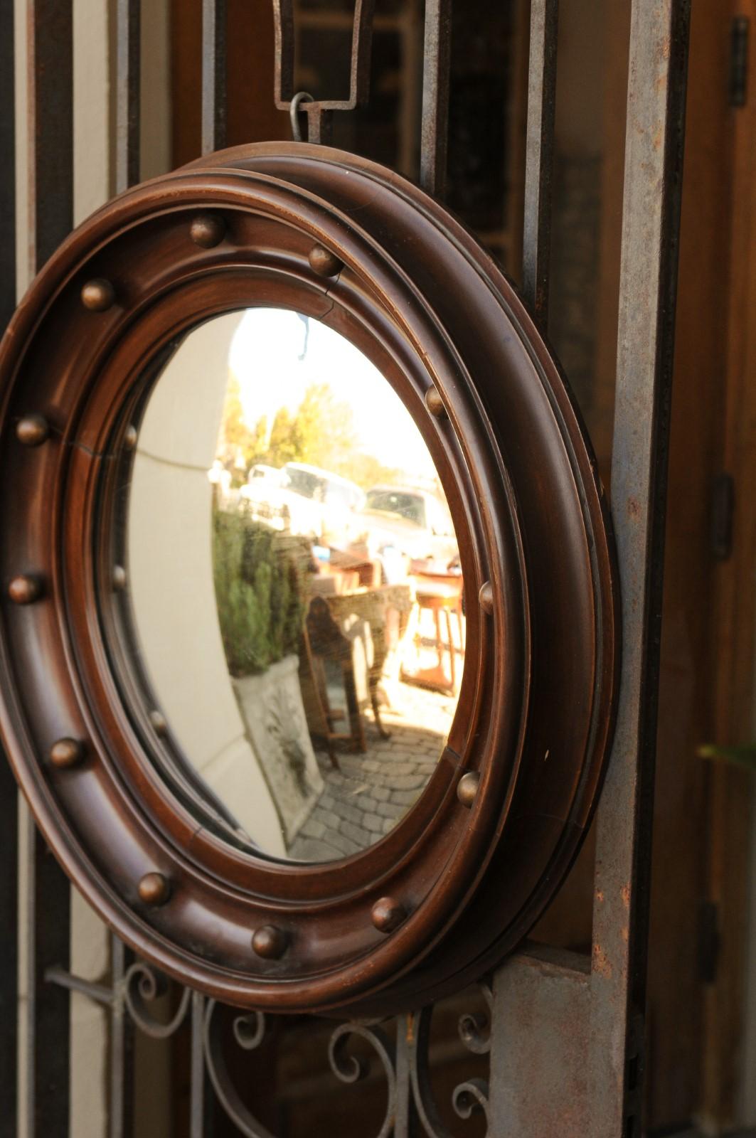 Vintage English Wooden Girandole Bullseye Convex Mirror from the Midcentury In Good Condition In Atlanta, GA