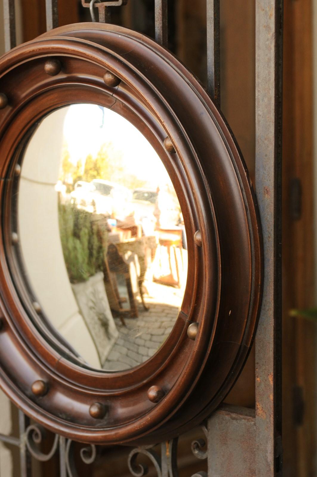 20th Century Vintage English Wooden Girandole Bullseye Convex Mirror from the Midcentury