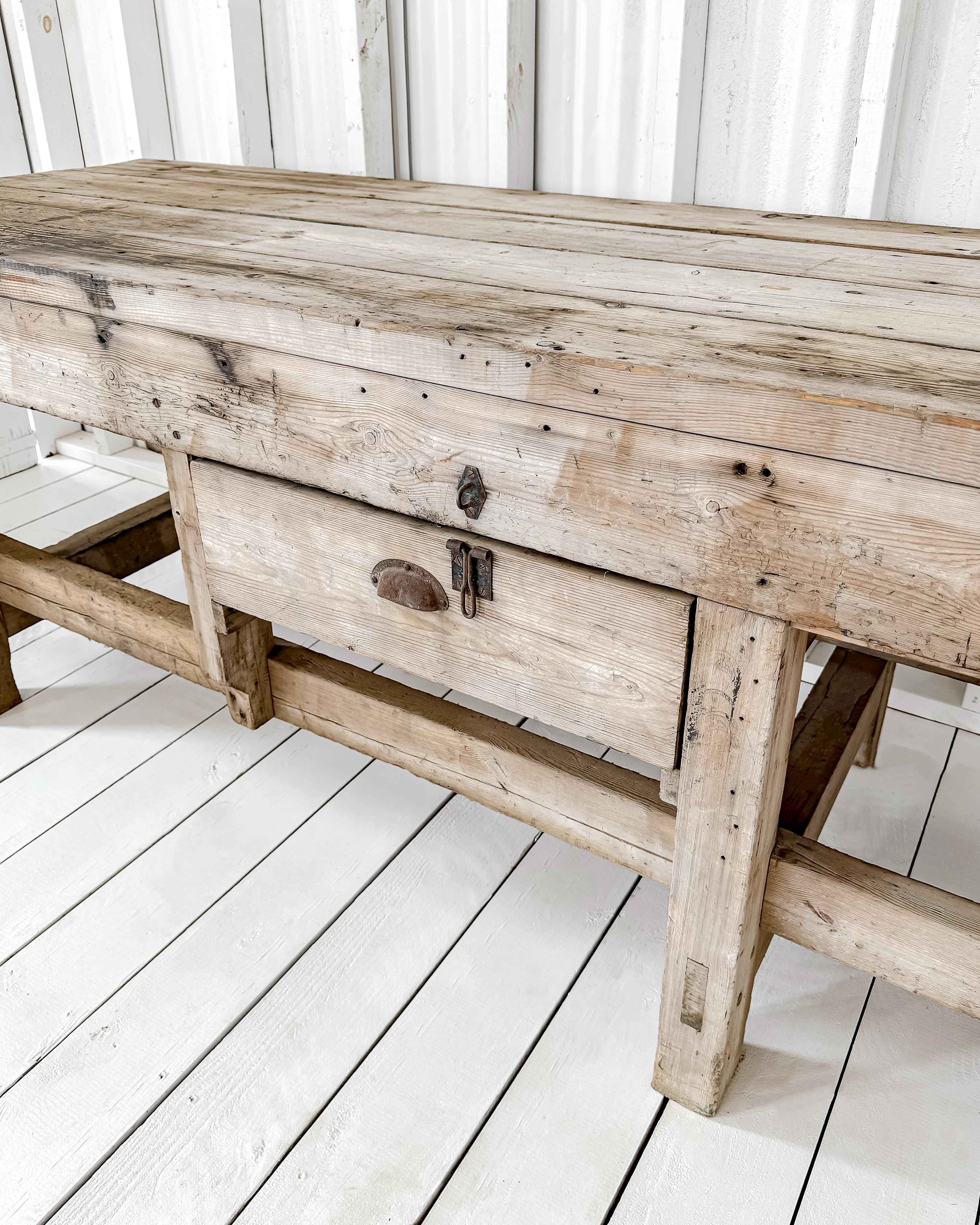 Vintage English Workbench with Bleached Finish 8