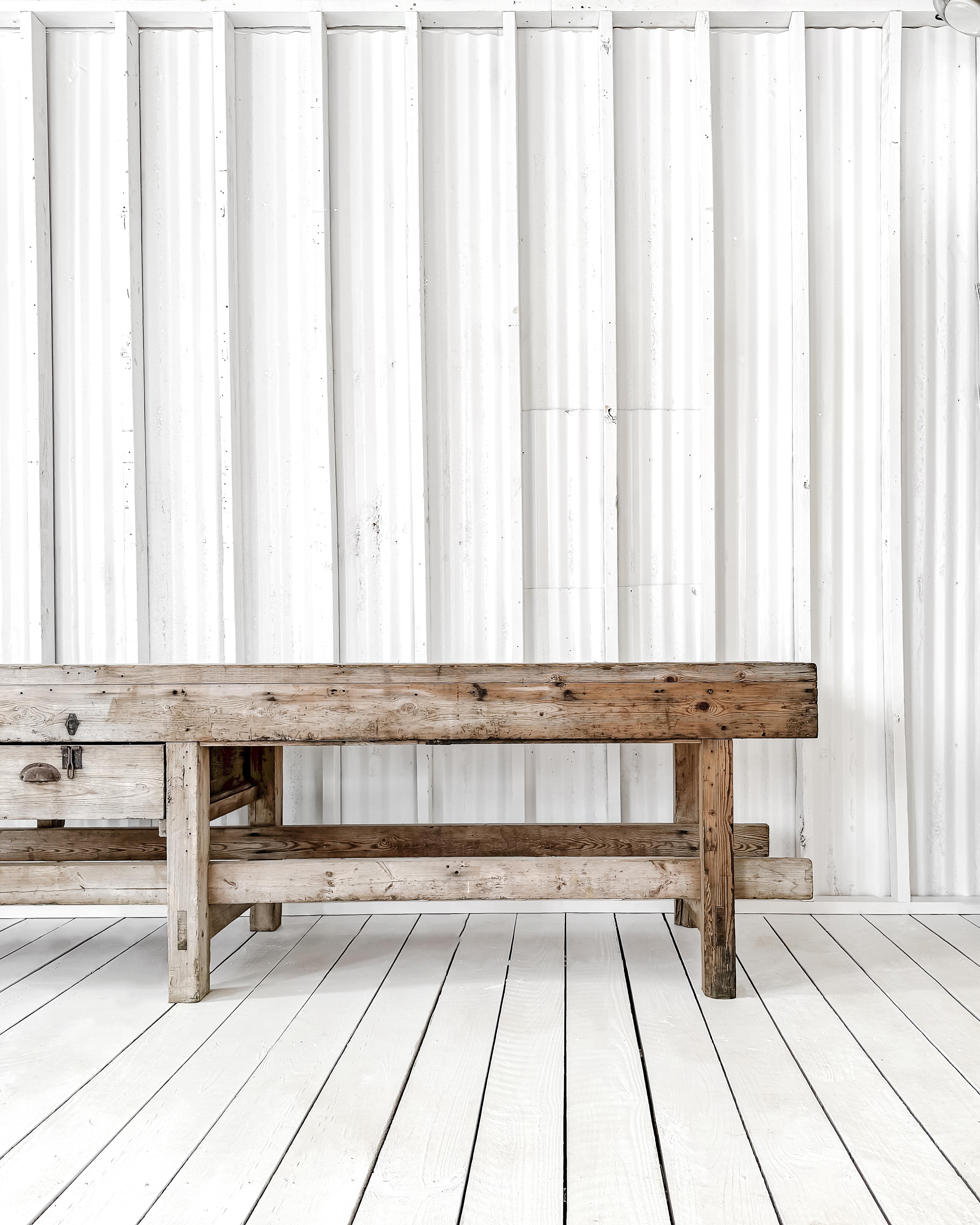 Wood Vintage English Workbench with Bleached Finish